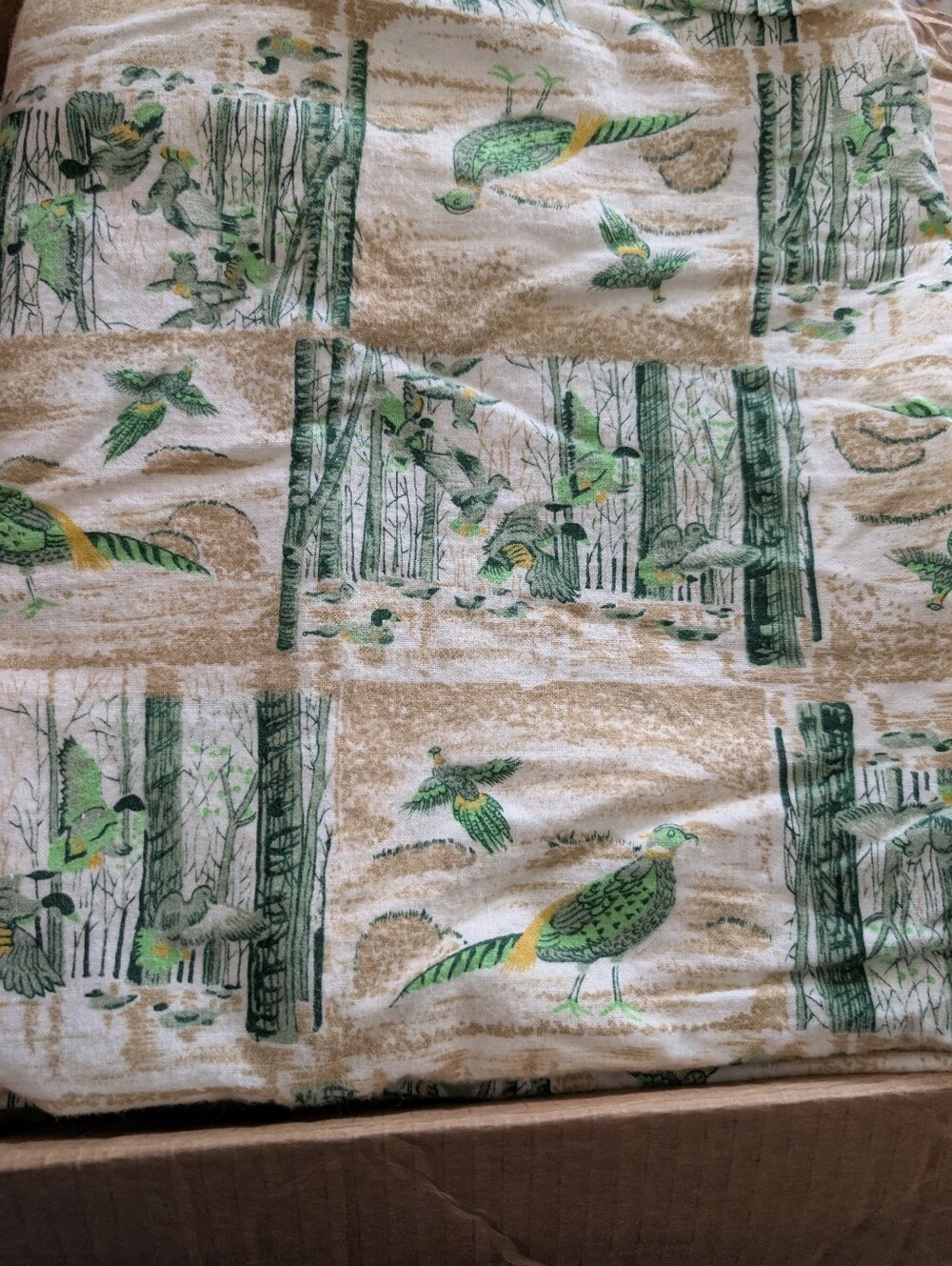 B17 Green & Tan Bird Print Flannel